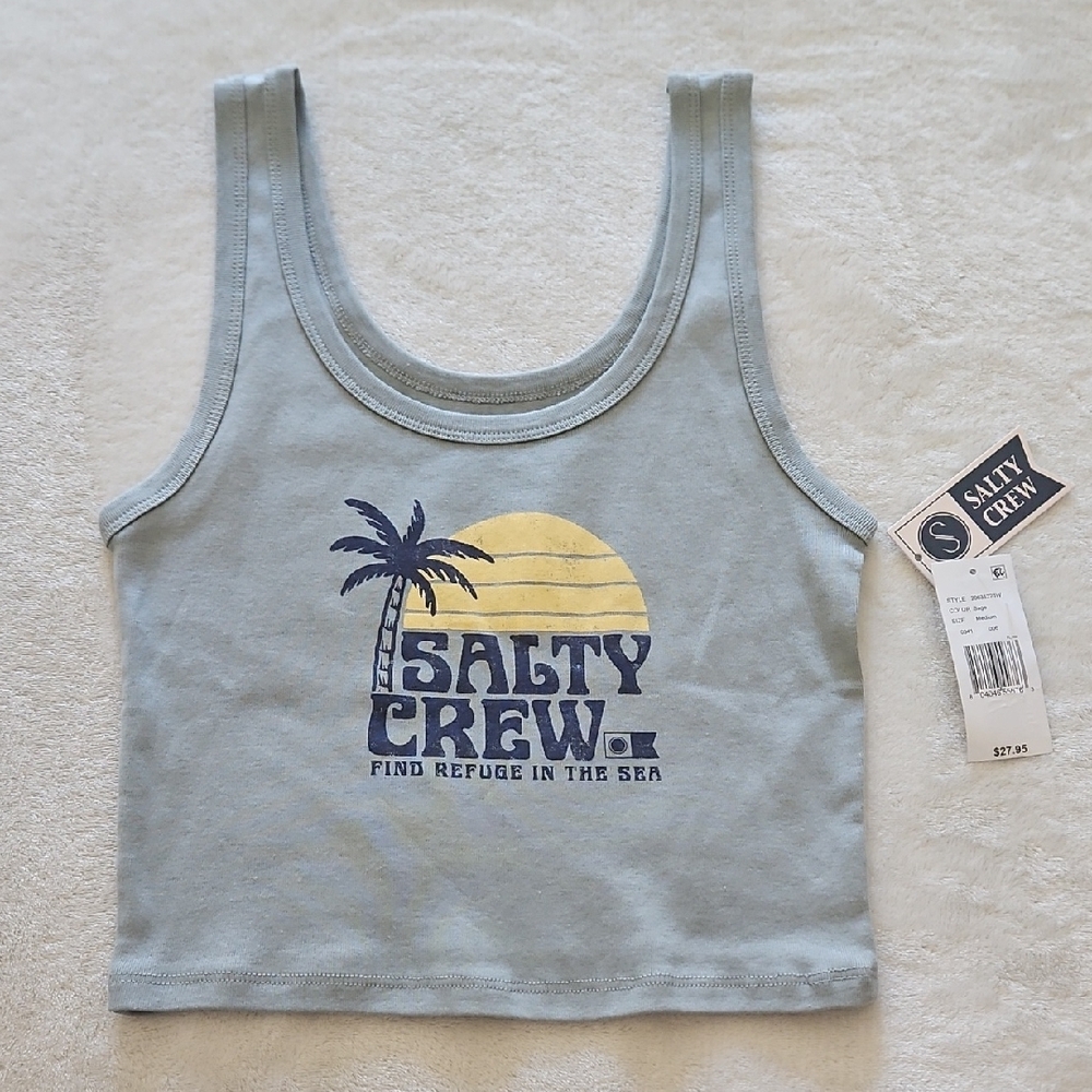 Salty Crew Cropped Tank Top: Sage: Junior Size Medium